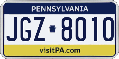 PA license plate JGZ8010