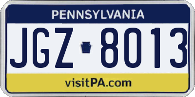 PA license plate JGZ8013