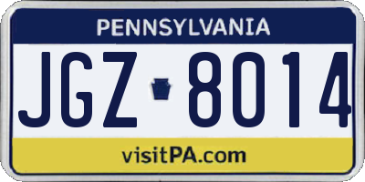 PA license plate JGZ8014