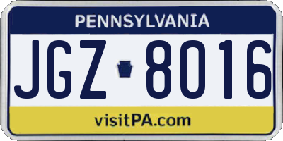PA license plate JGZ8016