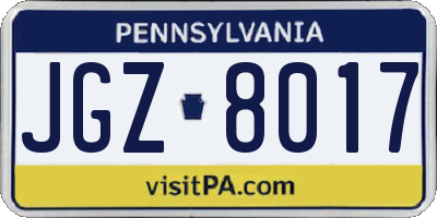 PA license plate JGZ8017