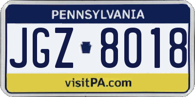 PA license plate JGZ8018