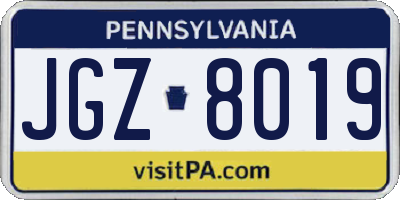 PA license plate JGZ8019
