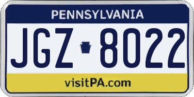 PA license plate JGZ8022