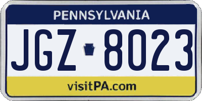 PA license plate JGZ8023