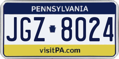 PA license plate JGZ8024