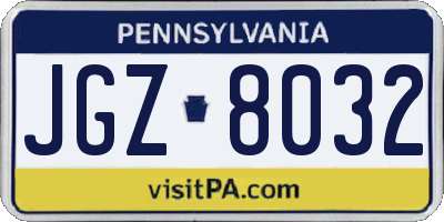 PA license plate JGZ8032