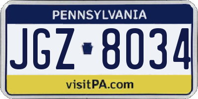 PA license plate JGZ8034