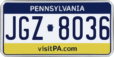 PA license plate JGZ8036