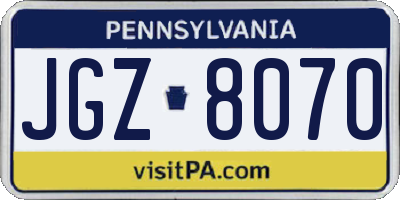 PA license plate JGZ8070