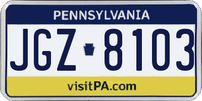 PA license plate JGZ8103