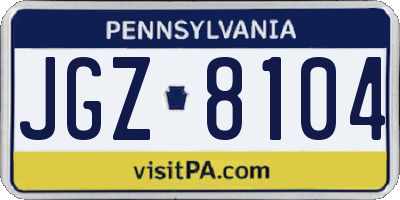 PA license plate JGZ8104