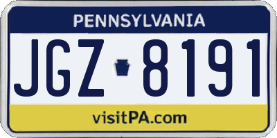 PA license plate JGZ8191