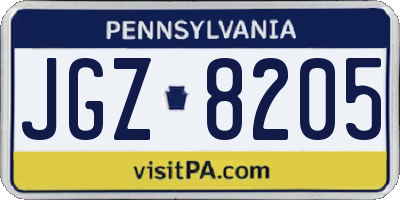 PA license plate JGZ8205