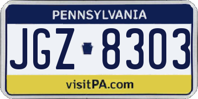 PA license plate JGZ8303