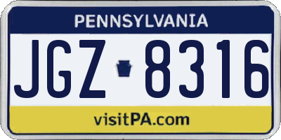 PA license plate JGZ8316