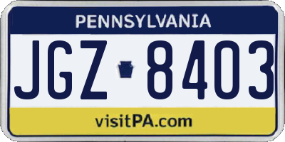 PA license plate JGZ8403