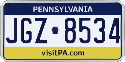 PA license plate JGZ8534