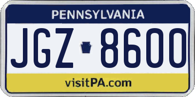 PA license plate JGZ8600