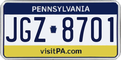 PA license plate JGZ8701