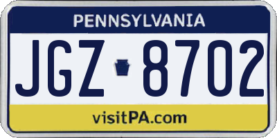 PA license plate JGZ8702