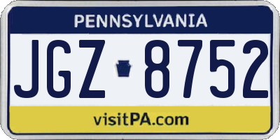 PA license plate JGZ8752