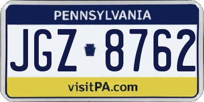 PA license plate JGZ8762