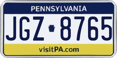 PA license plate JGZ8765