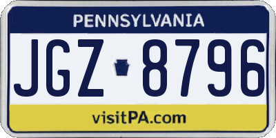 PA license plate JGZ8796