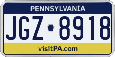 PA license plate JGZ8918