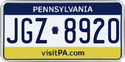 PA license plate JGZ8920