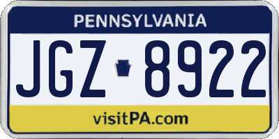 PA license plate JGZ8922