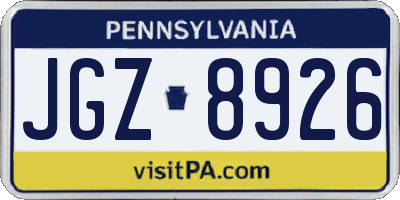 PA license plate JGZ8926