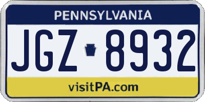 PA license plate JGZ8932