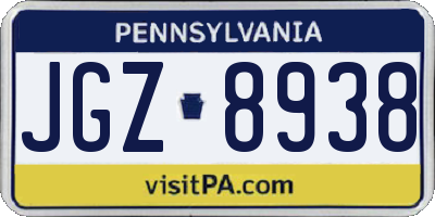 PA license plate JGZ8938