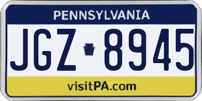 PA license plate JGZ8945