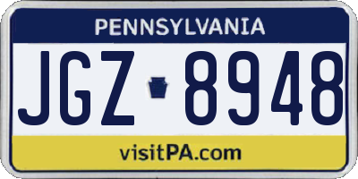 PA license plate JGZ8948