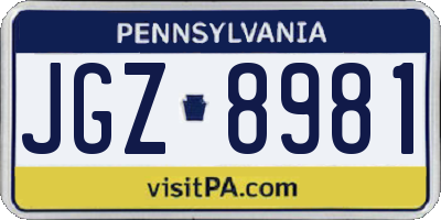 PA license plate JGZ8981