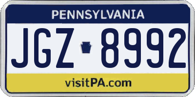 PA license plate JGZ8992