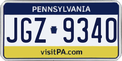 PA license plate JGZ9340