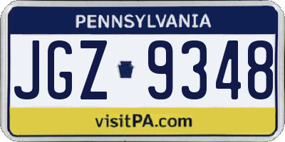PA license plate JGZ9348