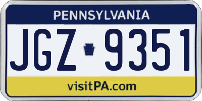 PA license plate JGZ9351