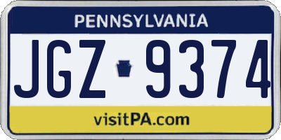 PA license plate JGZ9374