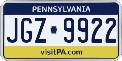 PA license plate JGZ9922