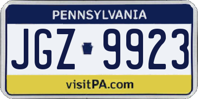 PA license plate JGZ9923