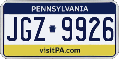 PA license plate JGZ9926