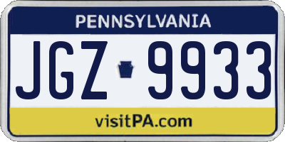 PA license plate JGZ9933