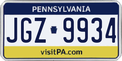 PA license plate JGZ9934