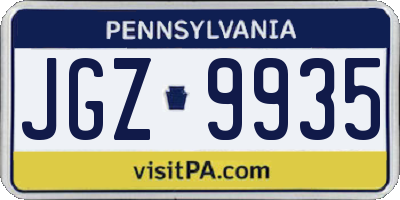 PA license plate JGZ9935