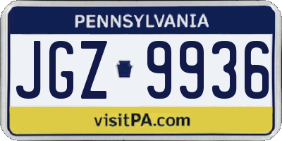 PA license plate JGZ9936